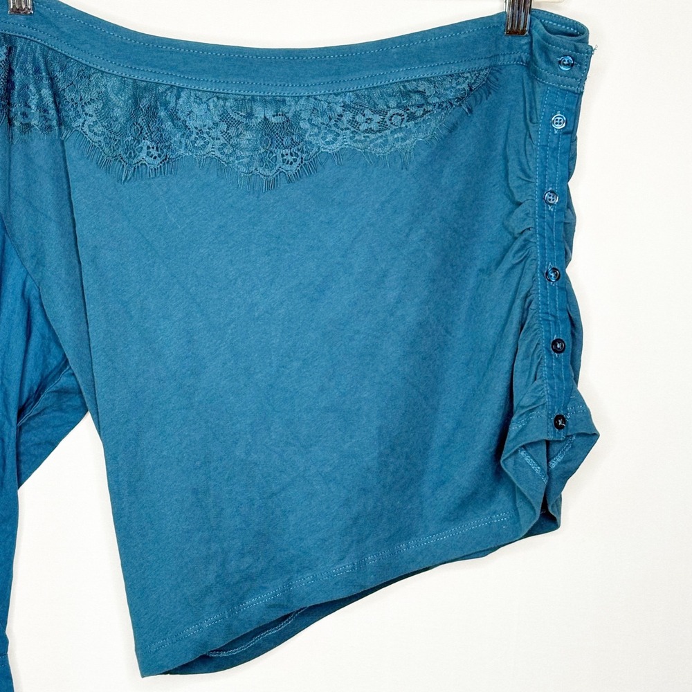 Anthropologie One Shoulder Lace Trim Crop Top Teal Blue Size XL Cotton NWT - Picture 4 of 10